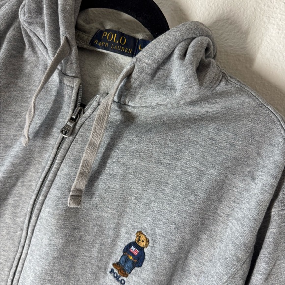 Polo Ralph Lauren Gray Zip-Up Hoodie with Bear Vintage! - Picture 1 of 3